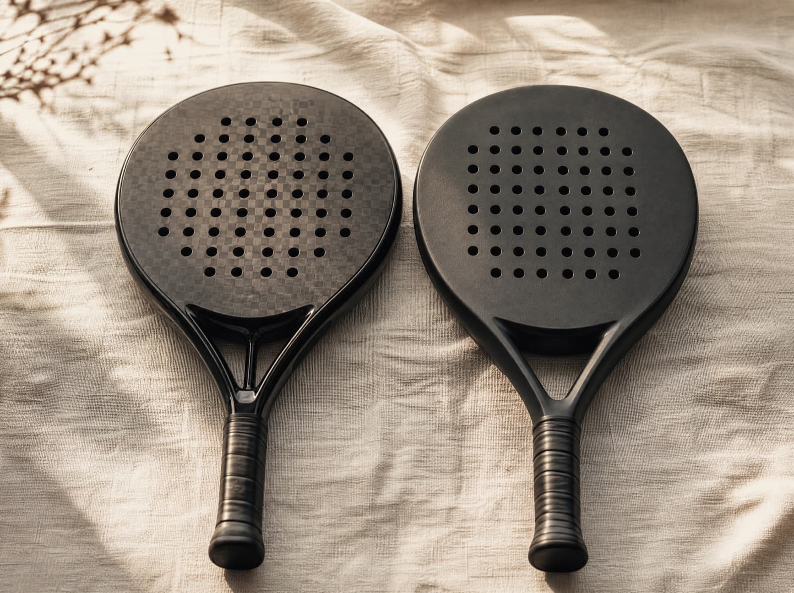 Twee padel rackets naast elkaar, een merkracket en een custom racket