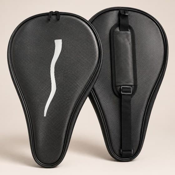 Zwarte padelhoes in carbonlook met een witte sticker